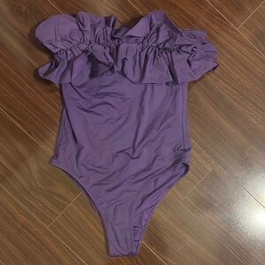 Zara Purple Ruffled strapless Swimsuit